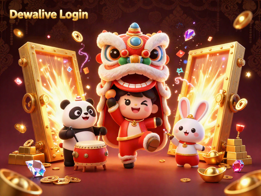 Dewalive Login - Engage in thrilling online lottery excitement with vibrant characters and gold treasures.