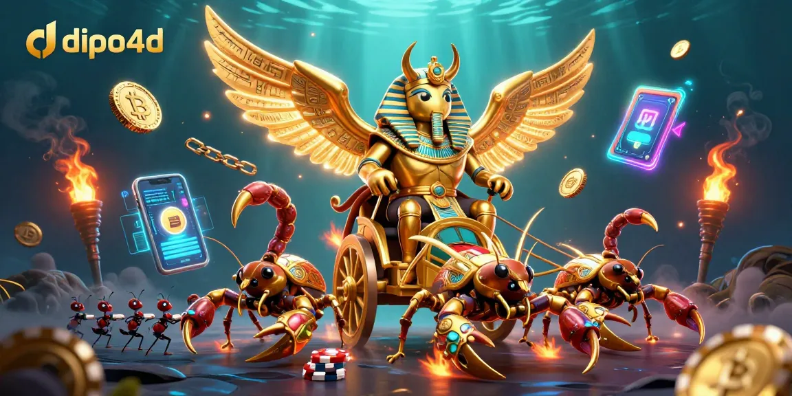 Engage with dipo4d's thrilling gaming adventures featuring a golden beetle and crypto coins.
