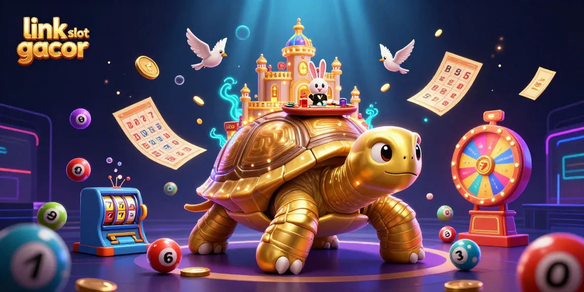Play exciting games on link slot gacor with a vibrant 3D illustration of a golden tortoise casino.