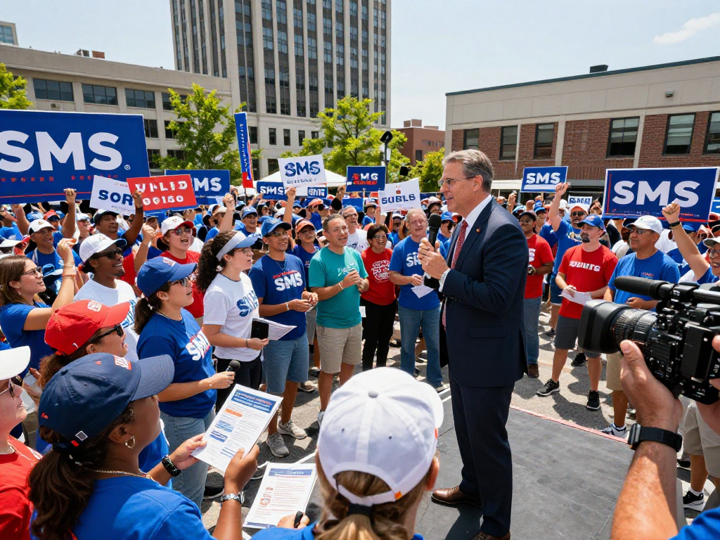 Engaged crowd at a political rally showcasing effective political SMS marketing techniques