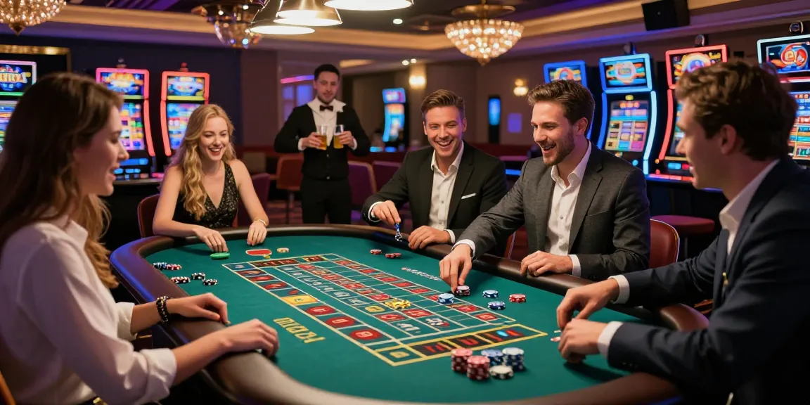 Engaging scene at MBM娛樂城 casino where friends celebrate their roulette win.