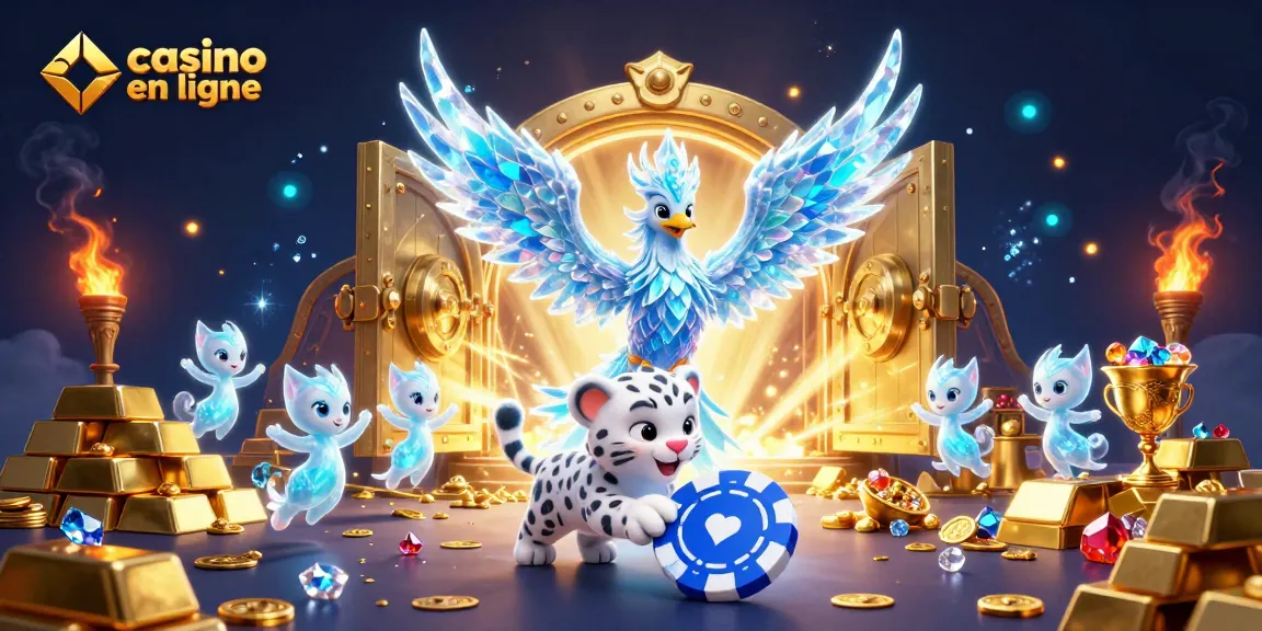 Obtenez des gains au casino en ligne avec une illustration animée captivante de personnages et trésors.