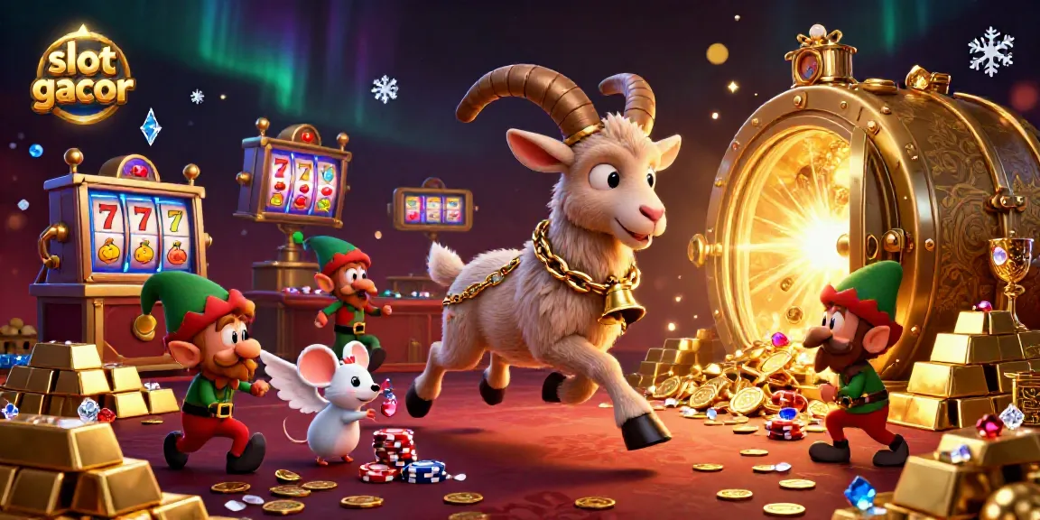 Experience thrilling moments with slot gacor as a naughty elf gremlin steals poker chips in a lively holiday casino.