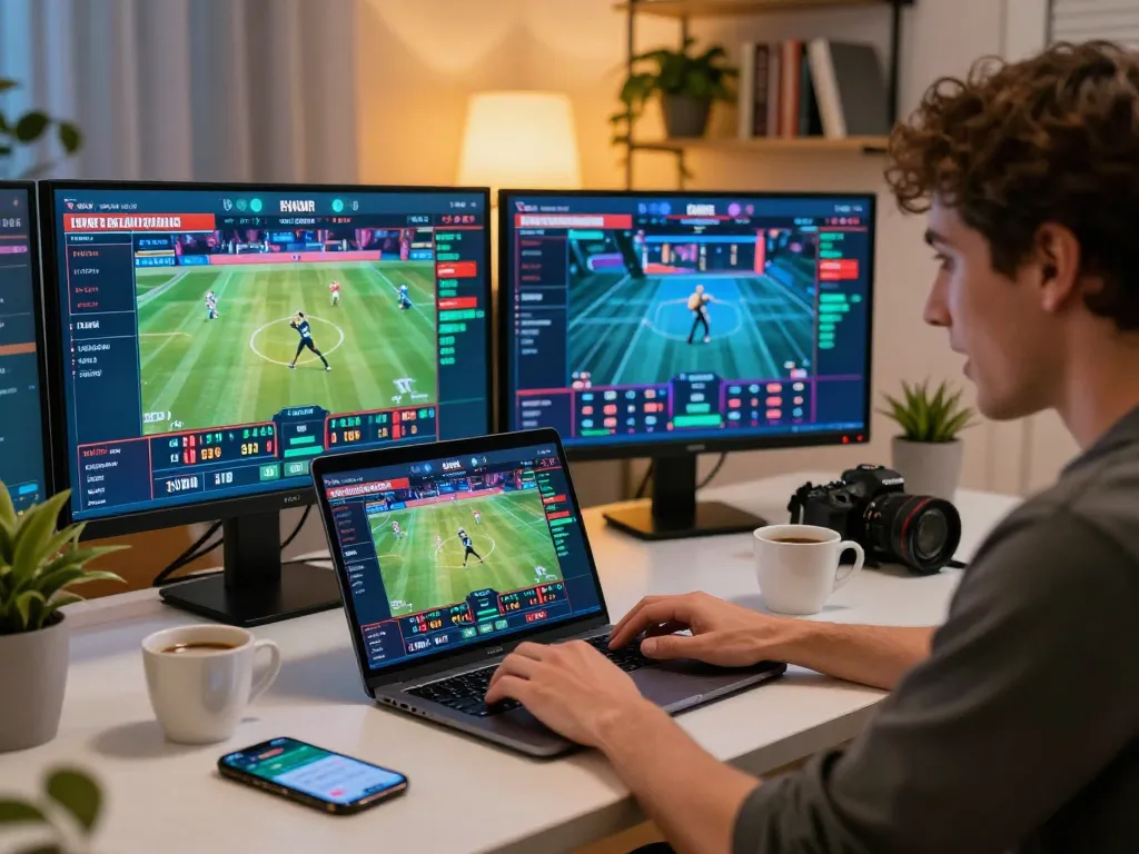 Engaged player betting on sports via 58win online platform during a lively game.