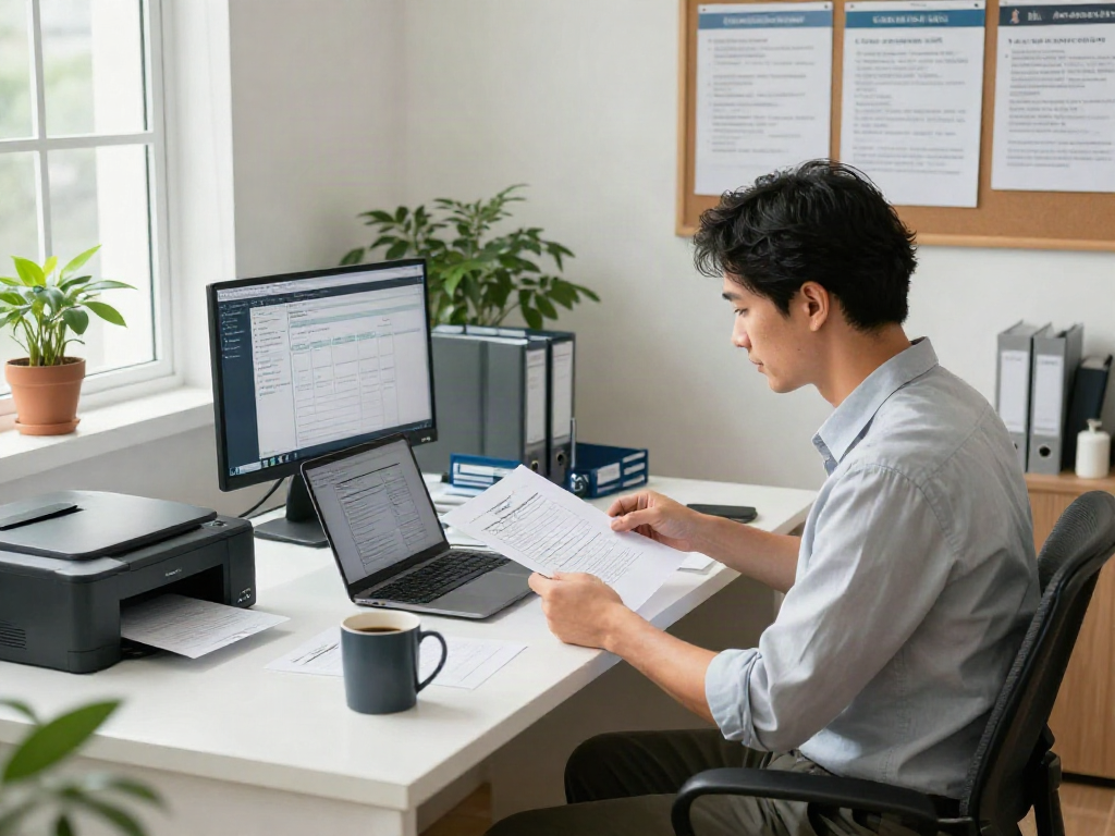 Engaged tax professional using service bureau tax software in a modern office