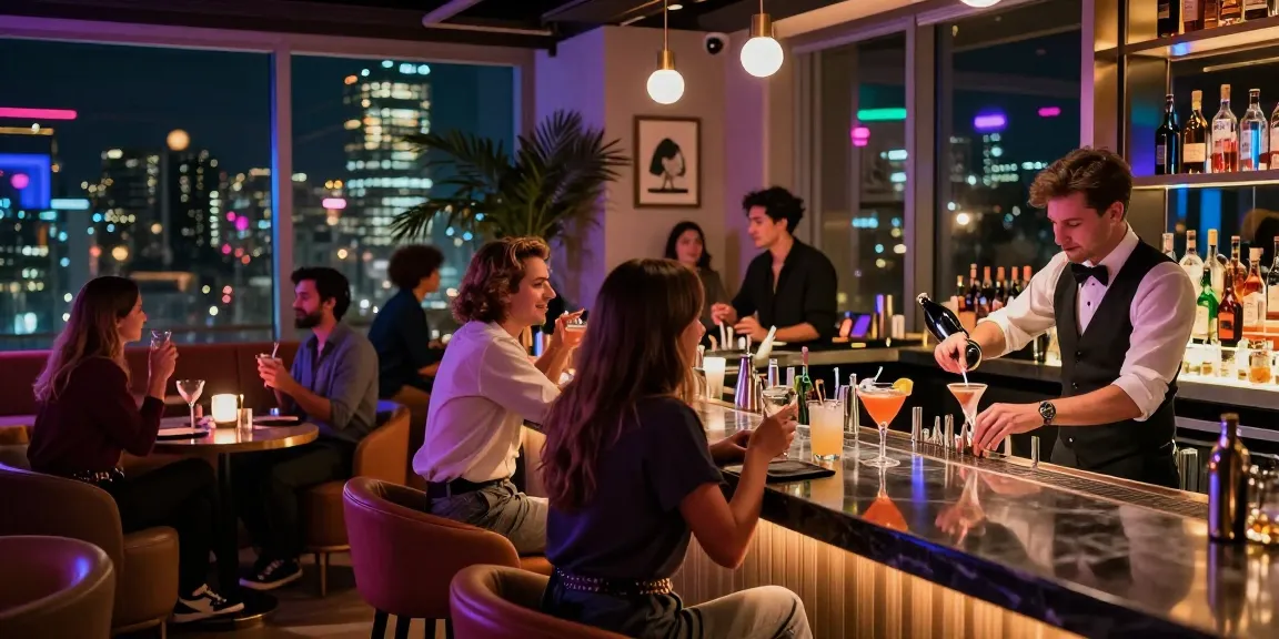 Social scene at a vibrant 유흥사이트 lounge, featuring people enjoying drinks and lively interaction.
