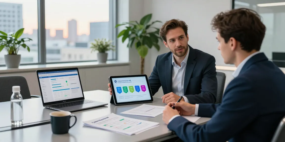 Cyber Essentials UK consultation with expert presenting certification details to small business