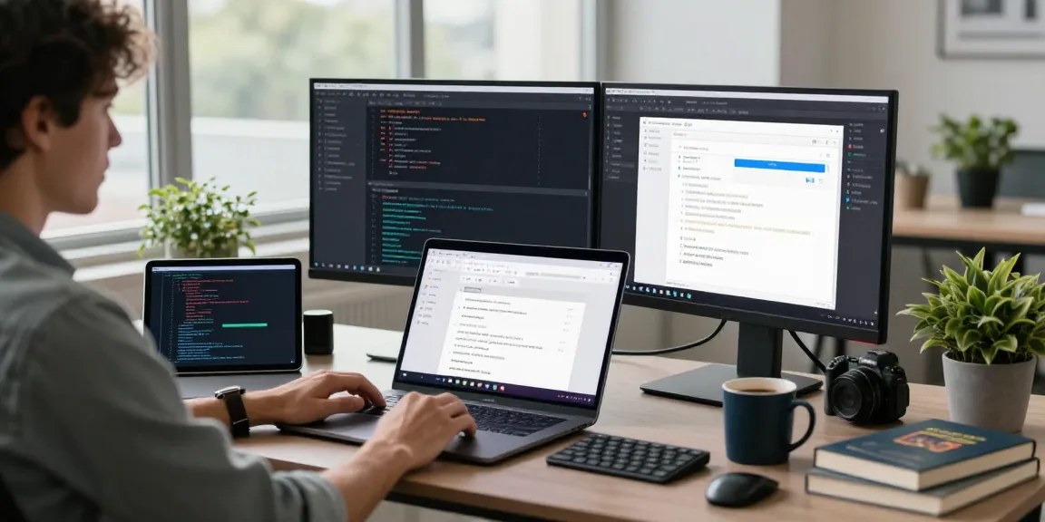 Developer using apicurl as a Postman alternative in a modern workspace.