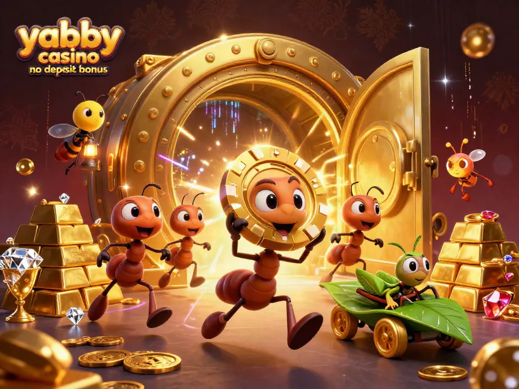 Experience the excitement of yabby casino no deposit bonus with a whimsical 3D heist scene featuring colorful characters.