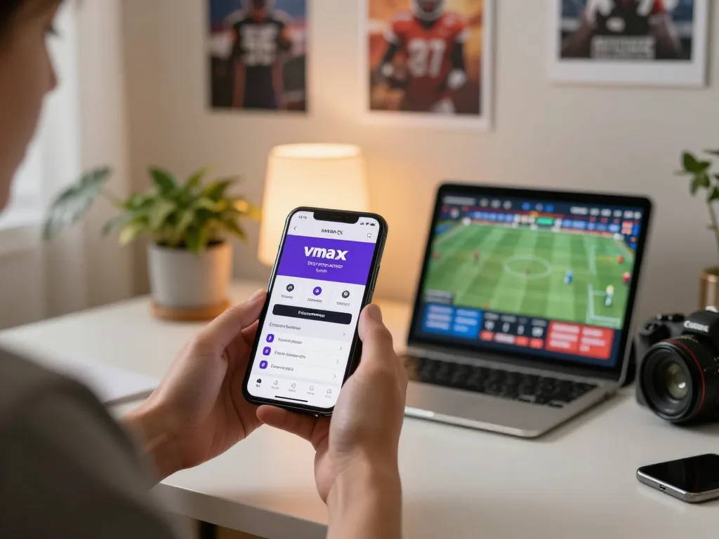 Placing a strategic bet on the Vmax ok app in a stylish home office setting.