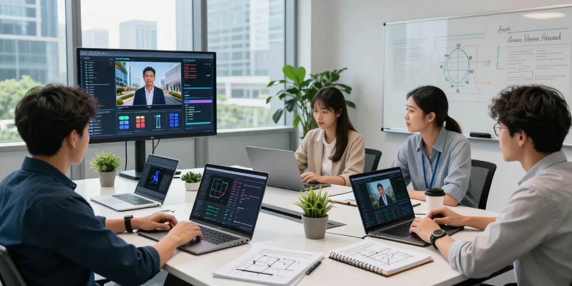 Detect AI image analysis in a collaborative tech workspace with data scientists monitoring AI-generated media.