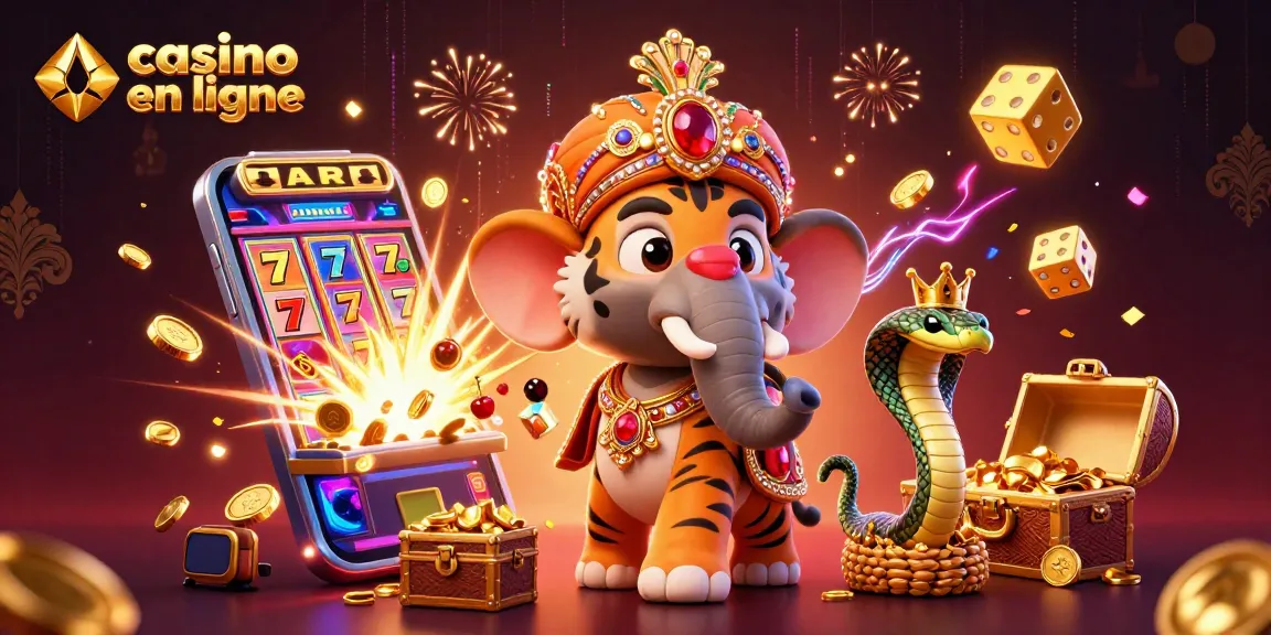 Jouez à des jeux de casino en ligne avec ce tigre maharaja et d'autres éléments riches.