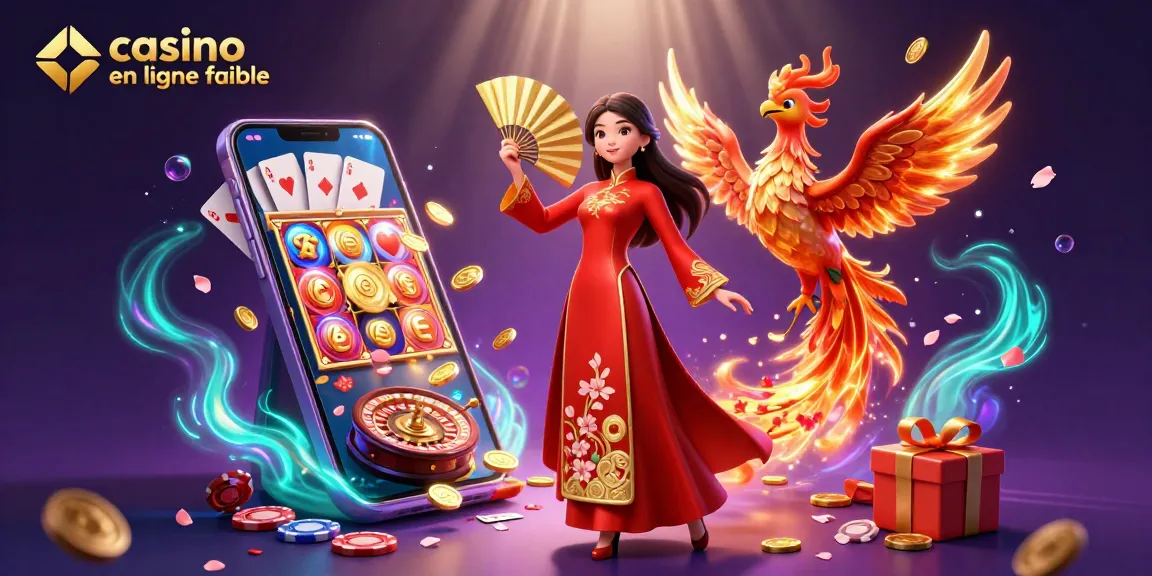 Découvrez un casino en ligne fiable avec une illustration 3D vibrante d'une femme gracieuse et d'un phénix doré.