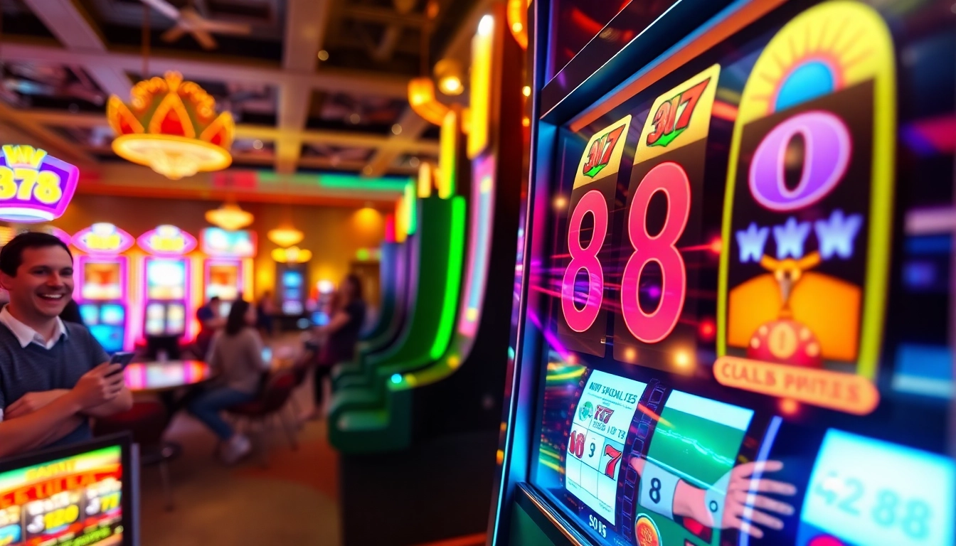 Menangkan jackpot dengan mesin slot88 yang berwarna-warni dan pemain yang bersemangat.