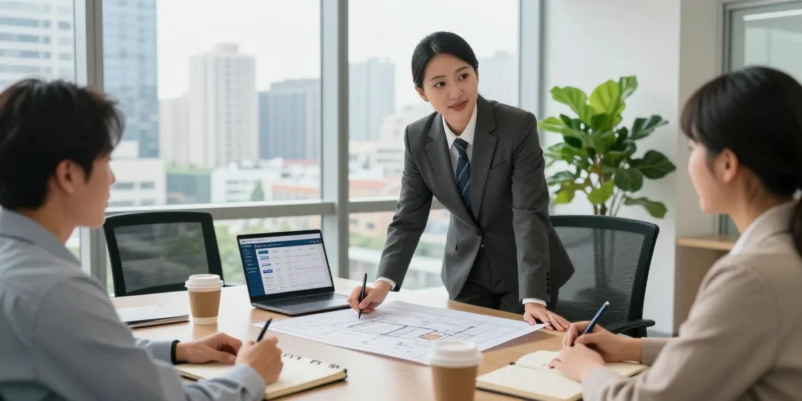 محامي عقارات في جدة collaborating in a modern office with real estate plans and legal documents.