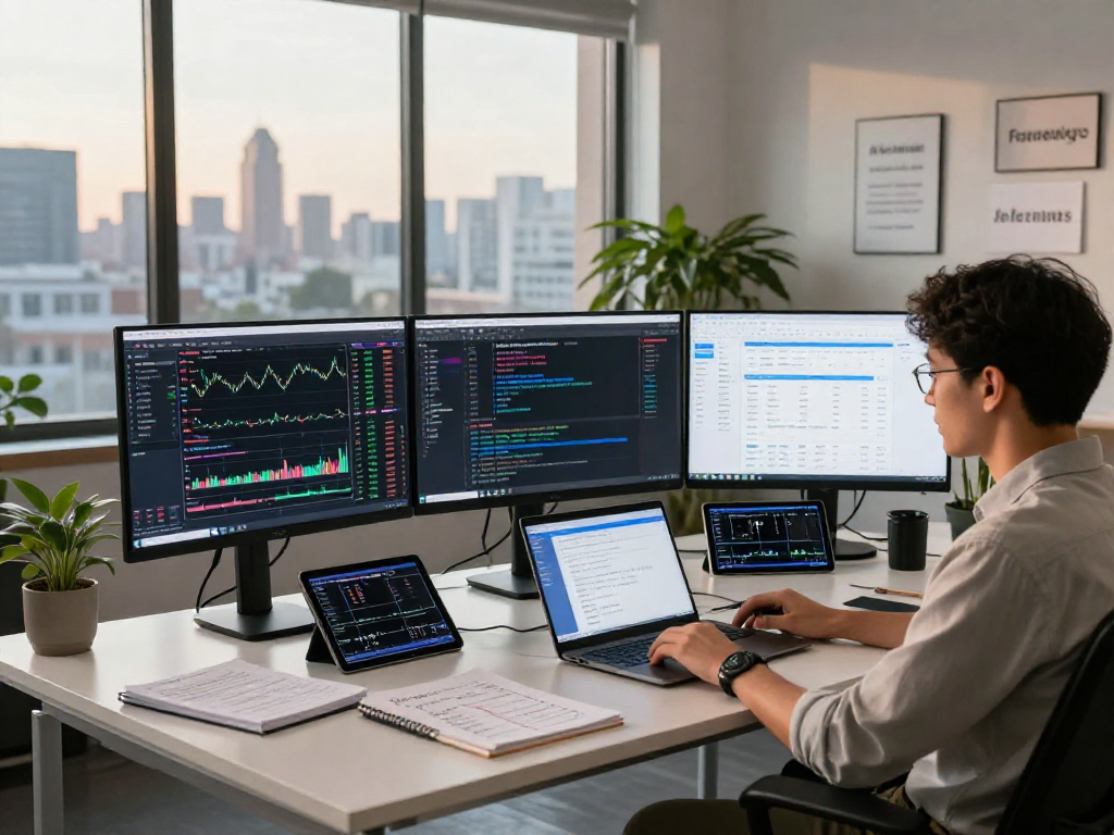 Developer analyzing the SEA blue chip stock API data in a modern financial workspace.