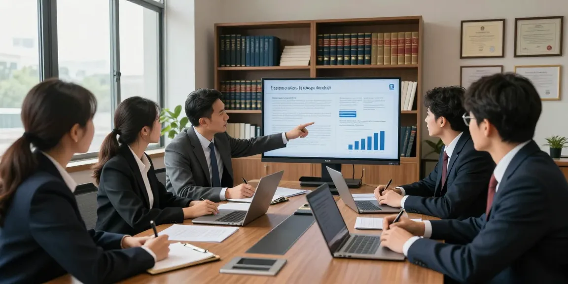 Philadelphia Employment Lawyer team collaborating in a modern office, discussing case strategies.