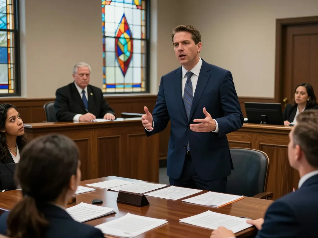 Tampa criminal defense lawyer presenting passionately in court, showcasing legal expertise and courtroom dynamics.