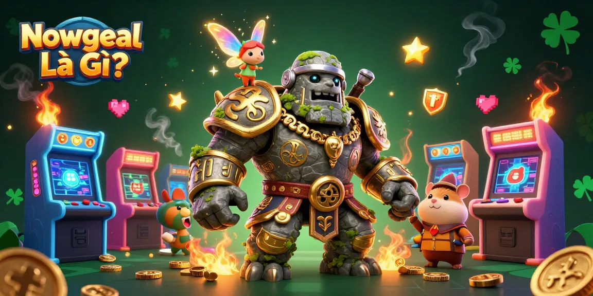 Experience Nowgoal Là Gì? with a dynamic 3D illustration showcasing gambling elements and vibrant characters.