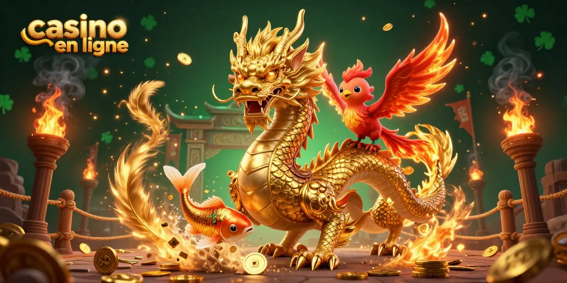 Profitez des sensations fortes du casino en ligne avec un dragon doré et un phénix flamboyant.