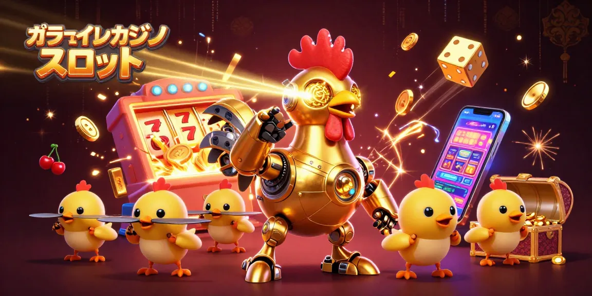オンラインカジノ スロットのための連続的なジャックポットを演出する金色のロボットイラスト