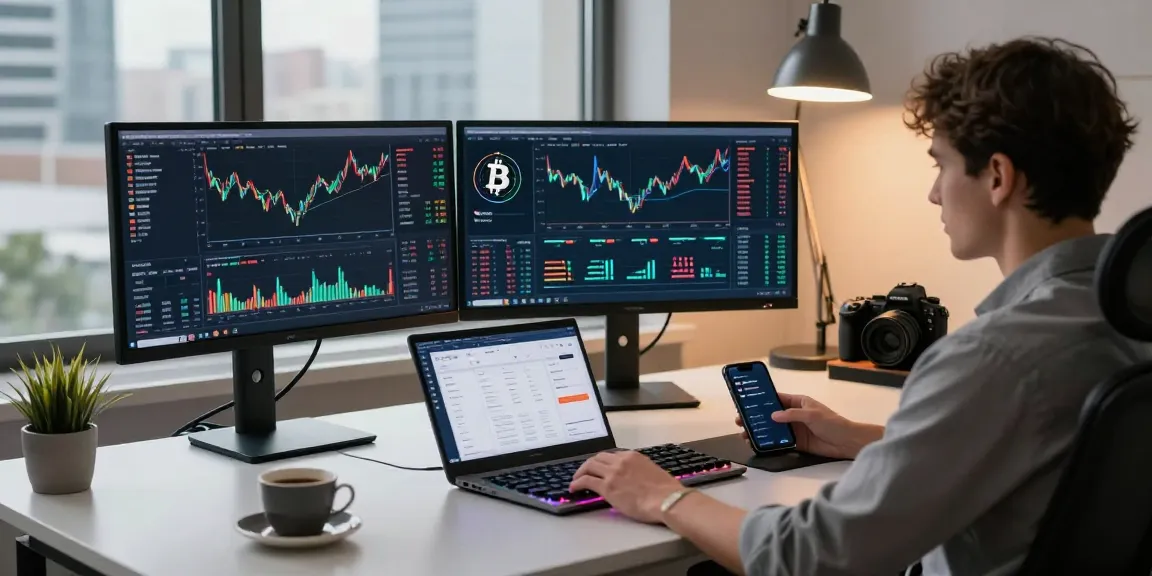 Cricbet platform showcased in a professional crypto trading setup featuring monitoring screens and digital wallet interfaces, ensuring secure transactions and market analysis.