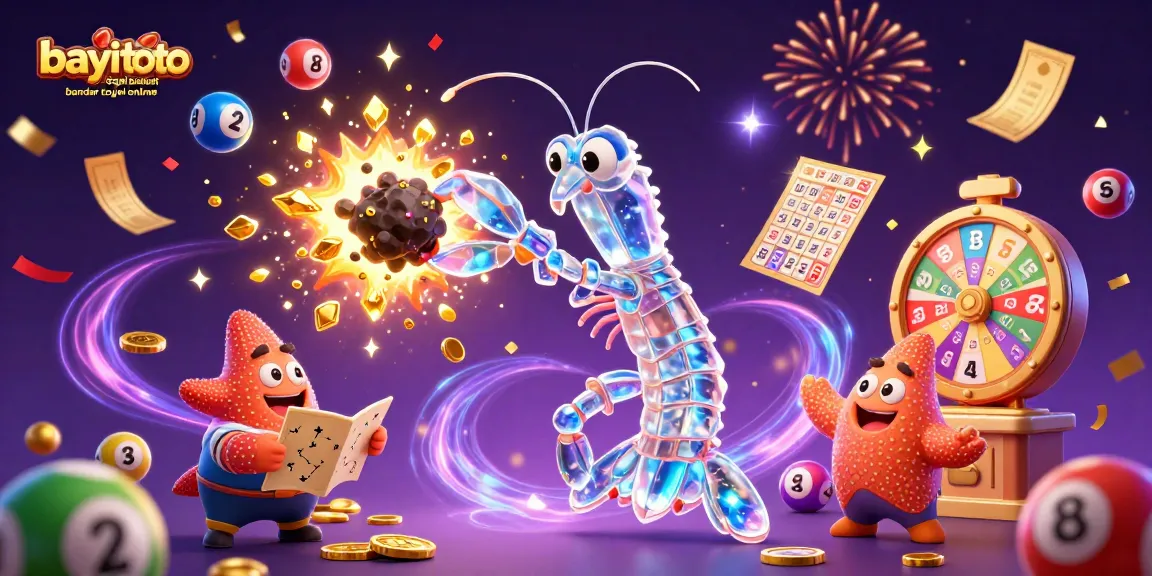 Bayi toto togel pusat bandar togel online celebrates with vibrant lottery balls and golden winnings in a dynamic illustration.