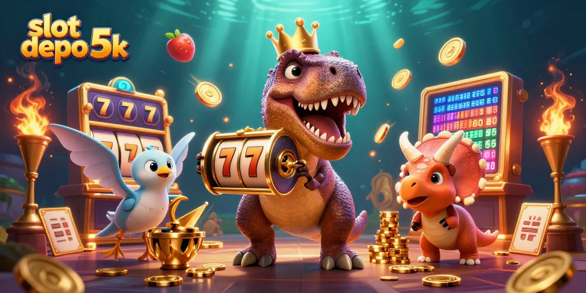 Experience thrilling slot gaming with slot depo 5k in this vibrant 3D illustration featuring playful characters.