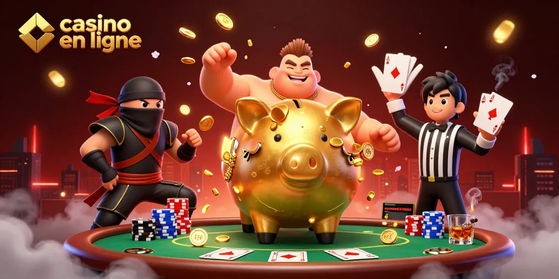 Action palpitante au casino en ligne avec un sumo et un ninja dans un décor coloré.