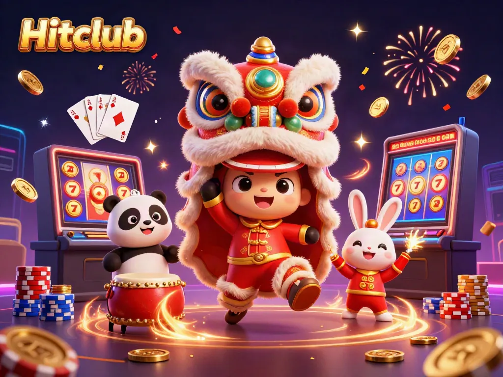 Experience the Hitclub excitement with a vibrant casino scene featuring a lion dance and thrilling games.