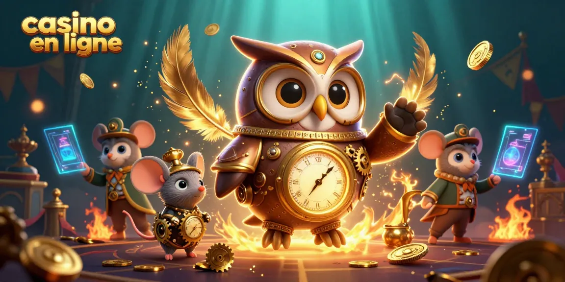 Jouez au casino en ligne à travers cet univers steampunk avec un hibou voyageur et une souris.