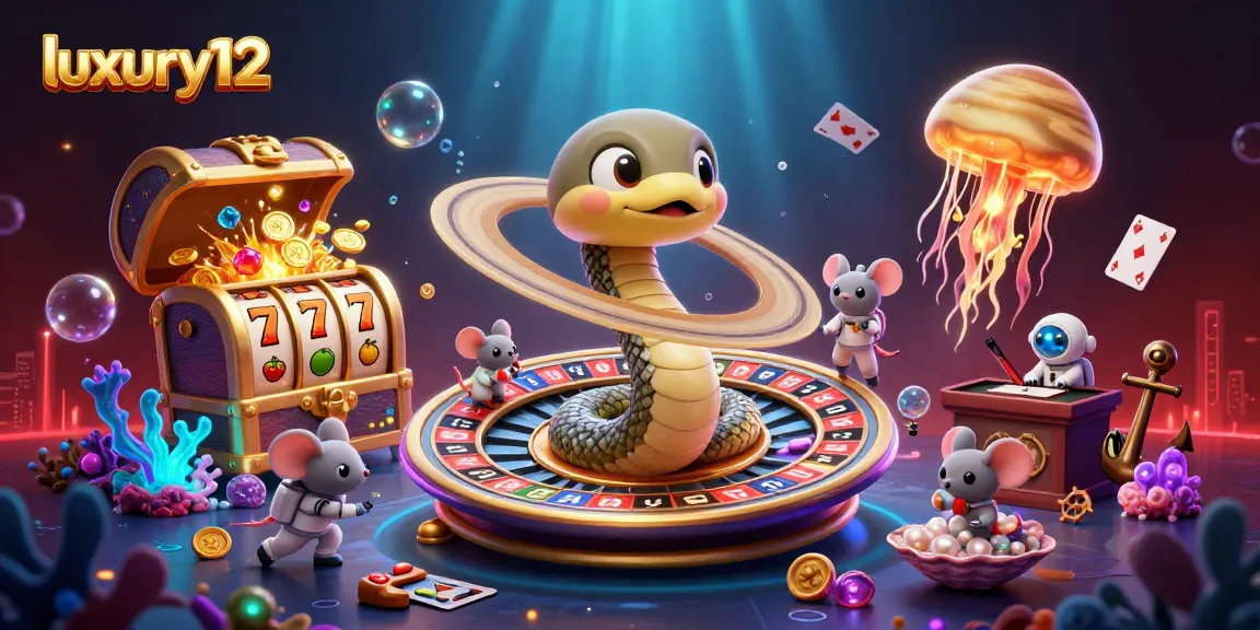 Experience luxury12 gaming with lively Saturn snake and astronaut mice betting on a vibrant roulette-inspired scene.
