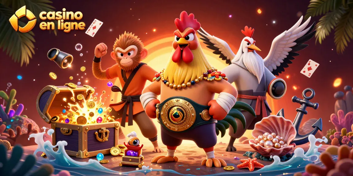 Casino en ligne : Illustration dynamique de personnages et éléments de jeux d'argent.