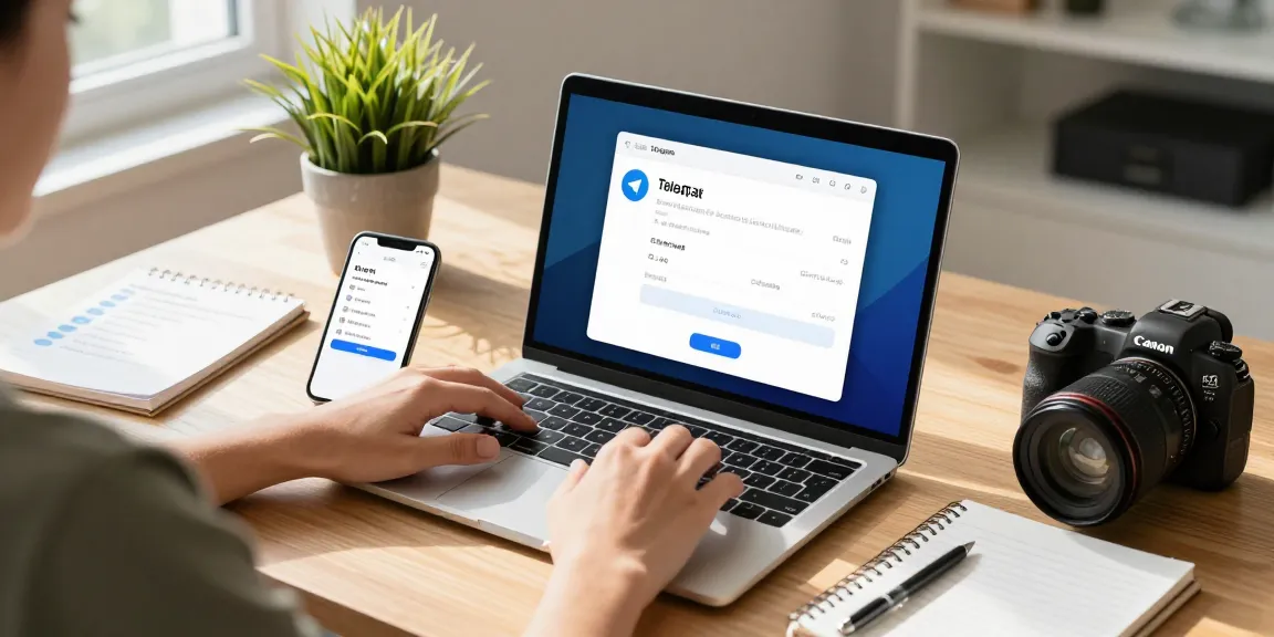 telegram chinese install guide with user configuring app on modern laptop.