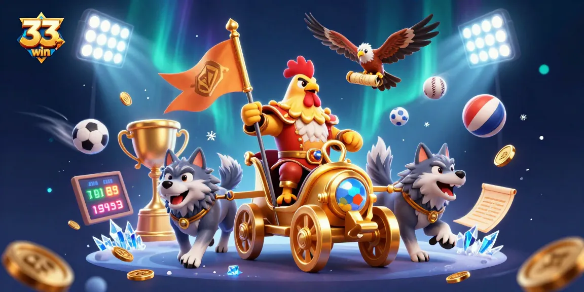 Engage in dynamic sports betting action at 33win with colorful sports elements and energetic mascots.