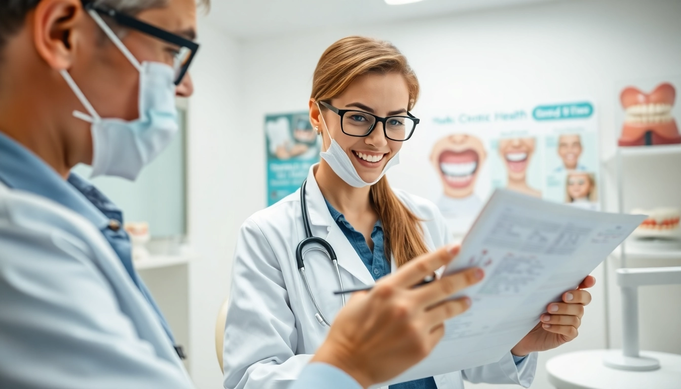 Orthodontist reviewing cases with a focus on newsmilelife in a bright, modern dental clinic.