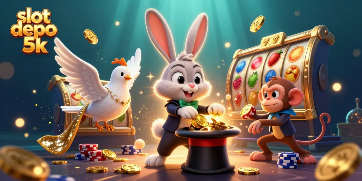 Experience thrilling wins with slot depo 5k as the magician rabbit conjures coins amidst vibrant slot reels.