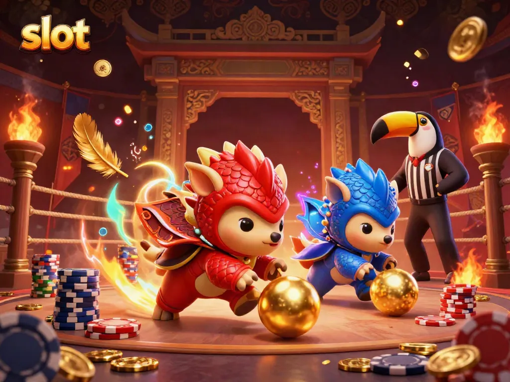 Experience the excitement of slot gaming with rival pangolins bowing through poker chips in a vibrant casino scene.