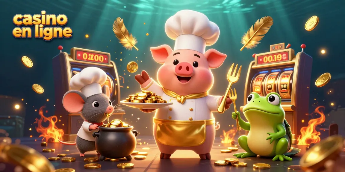 Des jetons d'or et des machines à sous illuminent le casino en ligne artistique animé.