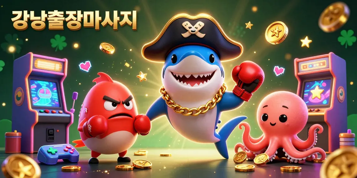 Experience the thrill of 강남출장마사지 with playful characters amidst vibrant gaming elements.