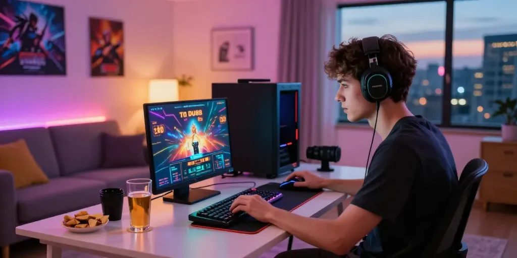 Intense gaming session at DU88, highlighting a young male player in an immersive online environment.