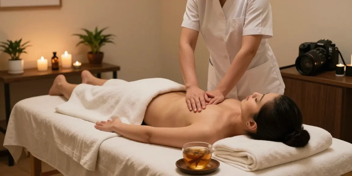 마사지 치료 중인 스파의 아늑한 분위기와 편안한 클라이언트 모습