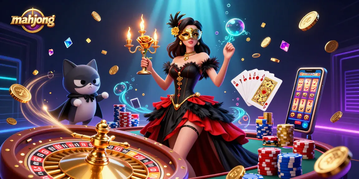 Experience Mahjong gaming excitement with stunning visuals featuring coins, cards, and captivating characters.