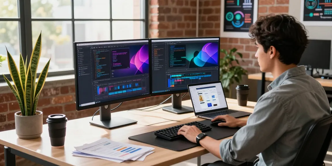 Software developer immersed in coding at a modern desk, highlighting teiegramin.com and tech innovation.