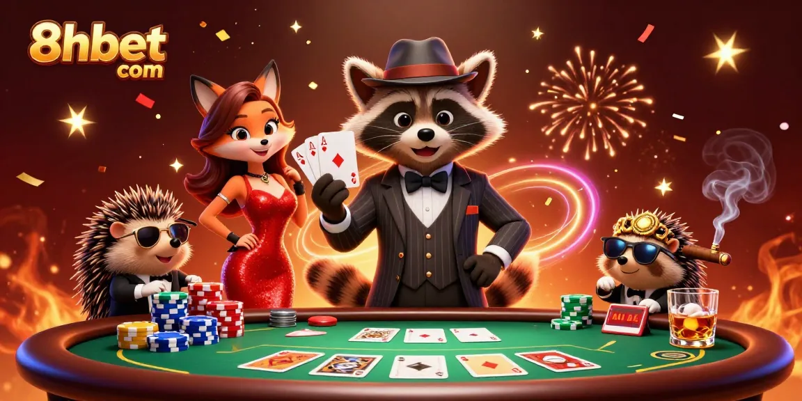 Win big with 8xbet com poker action featuring a suave raccoon, charming fox, and a hedgehog bouncer.