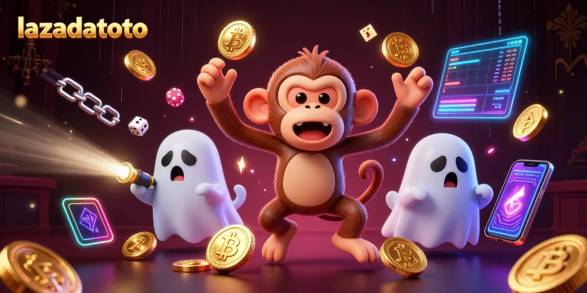 Experience thrilling gaming with lazadatoto as a playful ghost monkey entertains in a crypto casino.
