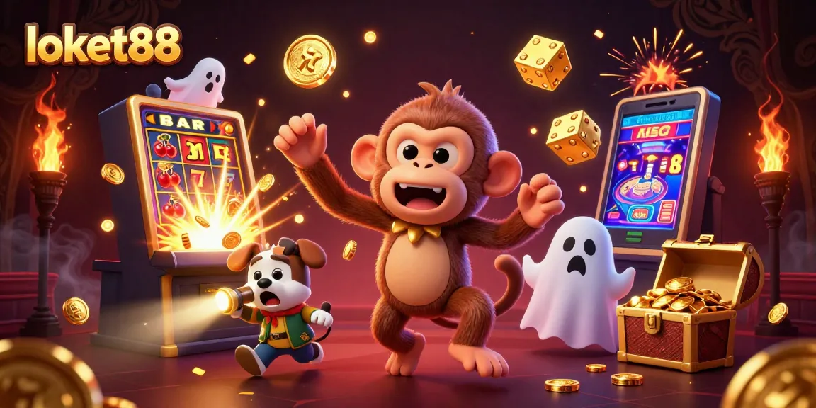 Experience exhilarating gaming with loket88 in a vibrant 3D casino scene filled with animated characters.