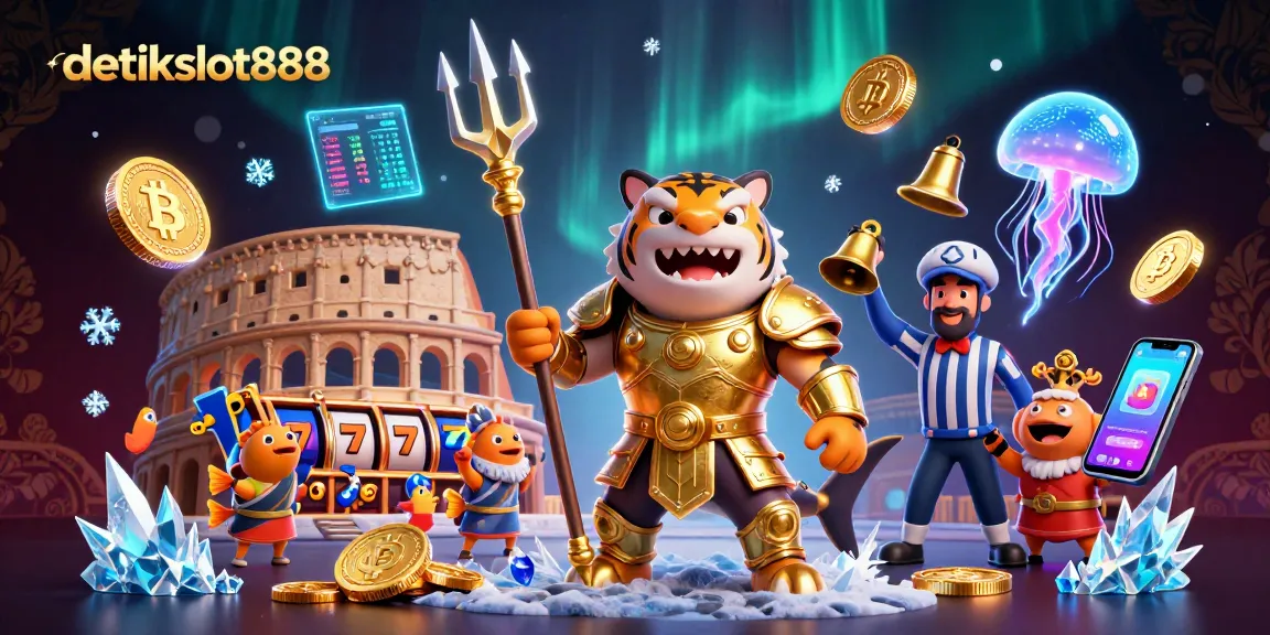 Experience detikslot888's exciting slot world with a 3D cartoon shark in an underwater colosseum.