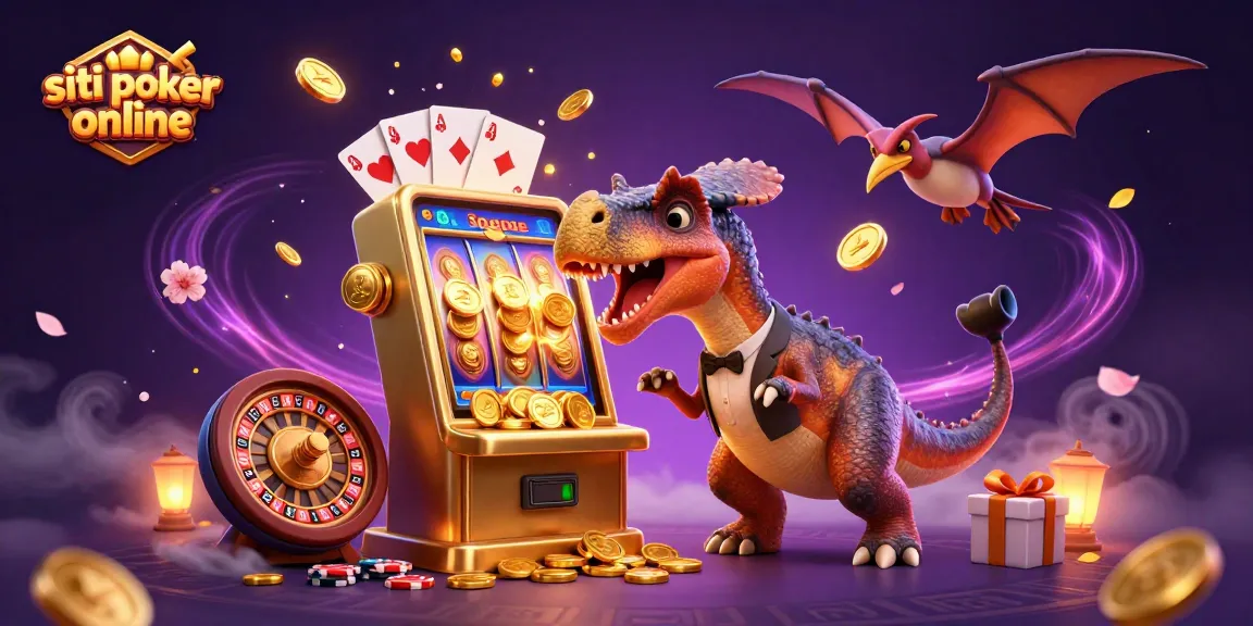 Gioca a siti poker online mentre gli animali preistorici si divertono in un casinò affollato.