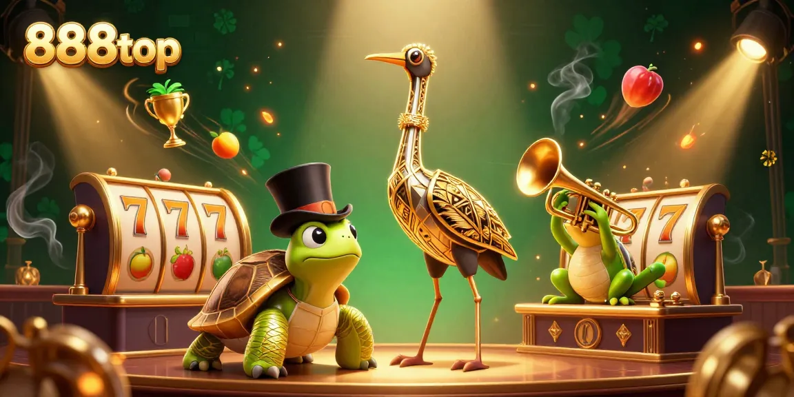 Experience thrilling gameplay at 888top with an exciting 3D casino illustration featuring vibrant slot reels and charismatic characters.